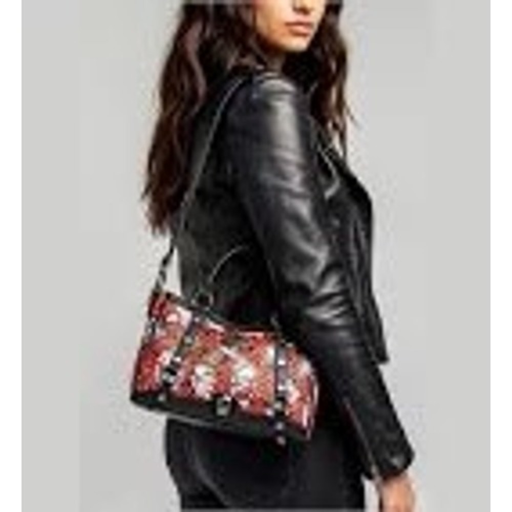 Ed Hardy Red Leopard Skull Tattoo Satchel Rhinestone Handbag Crossbody Bag Y2K